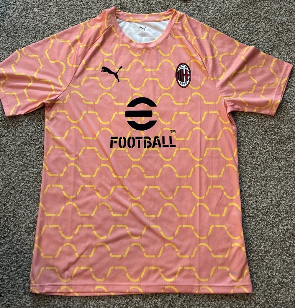 Puma AC Milan Mens Jersey Size Medium Pink Yellow Soccer Short Sleeve NWT